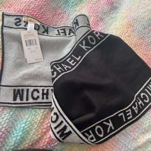 MICHAEL KORS BLACK & SILVER LOGO SCARF